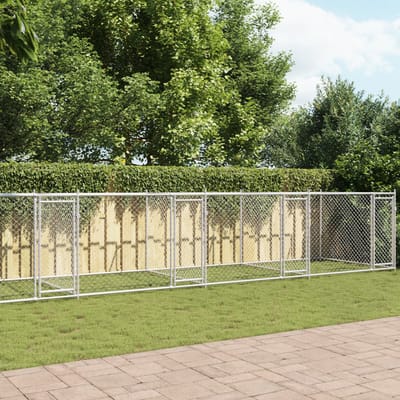 vidaXL - Hondenhok - met - deuren - 10x2x1,5 - m - gegalvaniseerd - staal - grijs