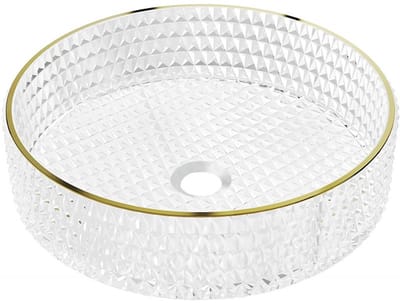Mexen Aura glazen opbouw wastafel 39 x 39 cm, transparant/goud - 24013905
