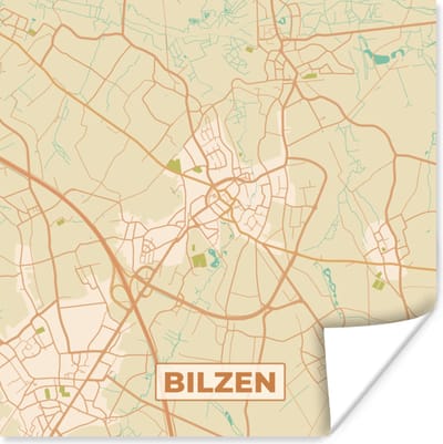 Poster Kaart - Plattegrond - Vintage - Bilzen - Stadskaart - 100x100 cm XXL