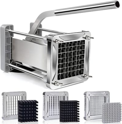KAD® Frietsnijder - Handmatige Aardappelsnijder voor Friet en Patat - RVS Frietsnijder - Zilver - 24cm x 13cm x 14cm