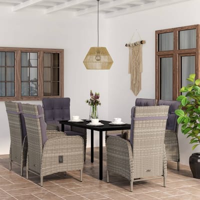 vidaXL - 7-delige - Tuinset - met - kussens - grijs - en - zwart