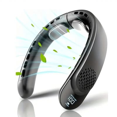 K&R Ventures® Nekventilator – Oplaadbare Draagbare Ventilator met LED Display – 3 Snelheden – 4000mAh USB C – Luxe Design – 2 Koelelementen – Stil & Lichtgewicht – Voor Reizen, Buiten & Kantoor – Zwart