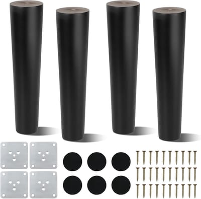 Set van 4 Zwarte Houten Meubelpoten voor Kast, Bank, Bed of Tafel