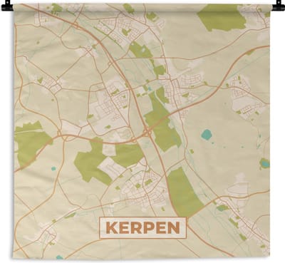 Wandkleed - Wanddoek - Kerpen - Stadskaart - Plattegrond - Vintage - Kaart - 180x180 cm - Wandtapijt