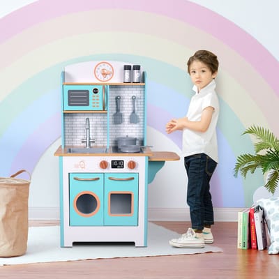 Teamson Kids Retro Houten Speelkeuken Met Accessoires - Rollenspel Speelgoed - Blauw/Wit