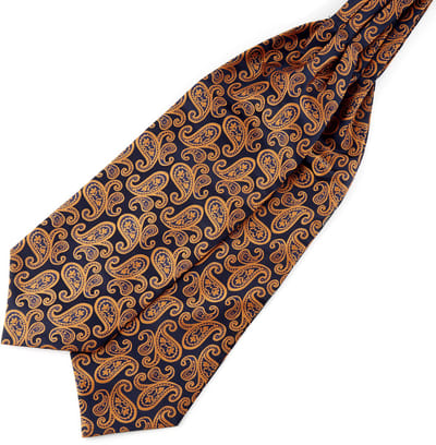 Marineblauwe & Oranje Paisley Polyester Stropdassjaal