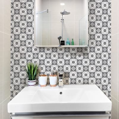 Zelfklevende tegelmuurstickers voor keuken en badkamer - 9 cementtegelstickers AZULEJOS NANCIA - 9 stickers 10x10cm