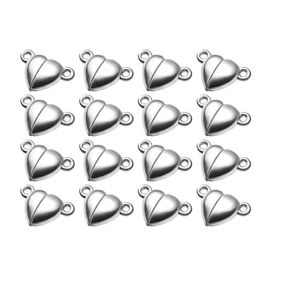 Zilverkleurige hartvormige sieraad sluitingen magnetisch set dames heren 10 stuks met dubbele oogjes voor armband en ketting maken accessoires metaal