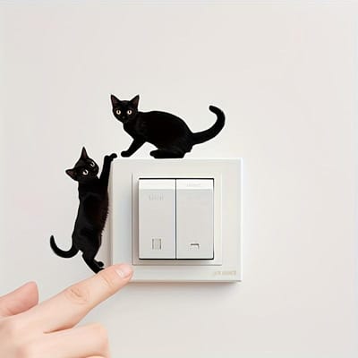 1 pièce Plaque de protection d'interrupteur Chaton Noir Compatible pour Autocollant Vinyle Amovible Auto-adhésif Thème Chat Protection de Prise Murale Décoration pour la Maison white