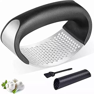 Knoflookpers Set – Gemberpers – Handpers – Inclusief Siliconen Knoflookpeller & Reinigingsborstel – RVS Knoflooksnijder – Ergonomisch & Duurzaam – Knoflook Crusher & Gember Crusher