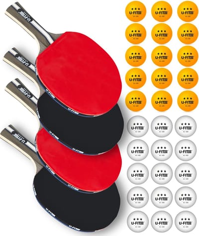 U Fit One Premium 5 Star Tafeltennis Set met Ballen en Opbergtas - 4 Tafeltennisbatjes - 30 x 3 Ster Tafeltennisballen - Table Tennis Rackets - Pingpong