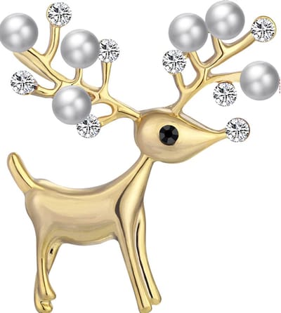 Kerst Broche - Rendier (Goud) met strass Steentjes - Kerstbroche/Sieraad Rudolf