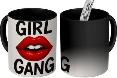 Magische Mok - Foto op Warmte Mokken - Koffiemok - Lip - Girl - Rood - Letters - Magic Mok - Beker - 350 ML - Theemok