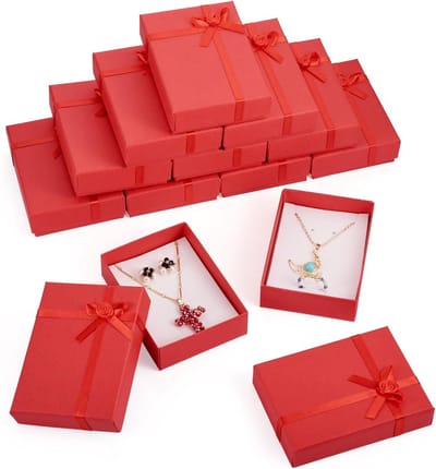 12 Stuks Kartonnen Geschenkdozen Rechthoekig met Strik - Sieraden Opbergdozen voor Ringen, Armbanden en Oorbellen