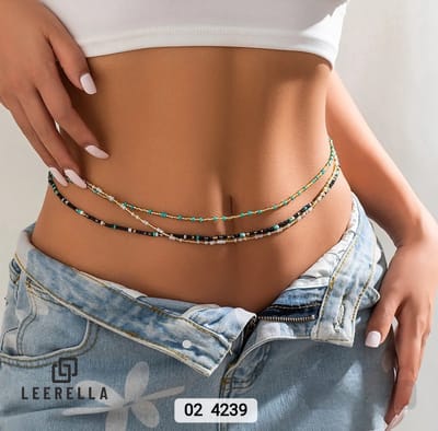Leerella Handgemaakte Gekleurde Kralen Taille Kettingset 4239 - Set van 3 - Elastische Tailleband 76 cm Moederdag Verjaardag Valentijnsdag