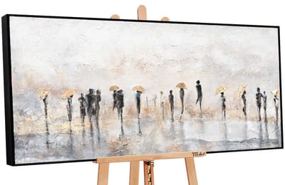 Canvas schilderij groot handgeschilderd zomerregen regen natuur – YS-Art Gallery – Frisse wanddecoratie voor woonkamer – Modern schilderij voor slaapkamer en hal