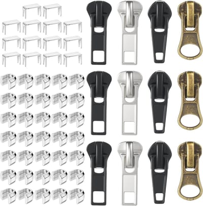 Reparatieset voor ritsen met vervangende rits, trekknop en slidehouder voor jassen en kleding