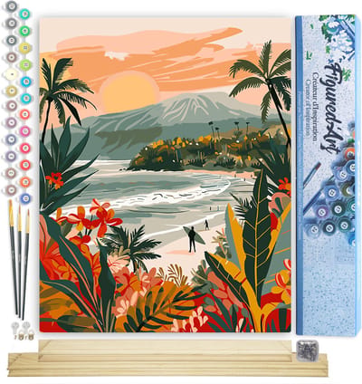 Figured'Art Schilderen op Nummer Volwassenen canvas Tropisch strand- Handwerk acrylverf Kit DIY Compleet - 40x50cm met DIY houten lijst