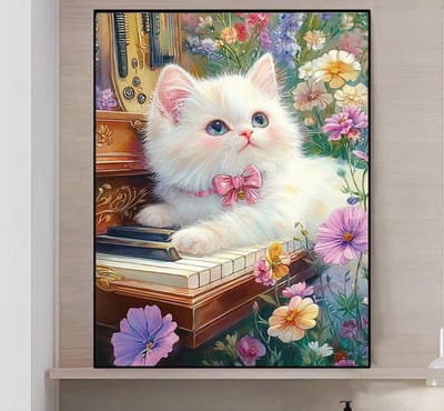 DIY kruissteekborduurpakket/Schattig katje en piano/gedrukt kruissteekpatroon borduurpakket (frame niet inbegrepen) 40*50CM