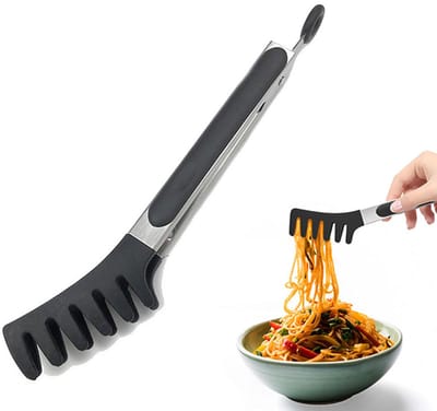 Pastaklem - Roestvrijstalen gripklem - Gekartelde siliconenklem - BBQ-klem - Klem - BBQ-gereedschap - Hittebestendig - 25,7*5,8*3 cm - Geschikt voor het vasthouden van voedsel, koken, grillen, enz. - Zwart
