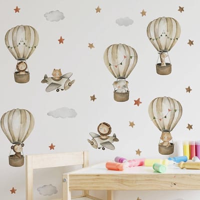 Muursticker kinderkamer |Luchtballon | dieren | cartoon dieren | aquarel | Stickers zelfklevend | Kinderkamer |Babykamer | slaapkamer | Meisje | Jongen | Huis inrichting | Stickerkamer®