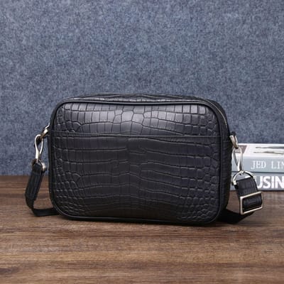 Matte Krokodillenbuik Patroon Heren Enkele Schouder Crossbody Tas, Modieuze Matte Herentas, Outdoor Casual Rugzak