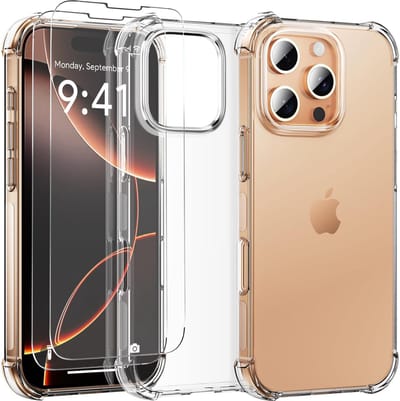 Hoesje Geschikt voor iPhone 16 Pro Max - transparant Anti Shock silicone hoesje met 2 Pack Screenprotectors tempered glass