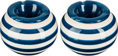 Terras asbak/stormasbak - 2x - rond - keramiek - 12 x 8 cm - blauw/wit - Buiten asbakken