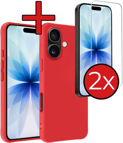 Hoesje - Met 2x Screenprotector - Geschikt voor Apple iPhone 17 - Sterk & Shockproof - Telefoon Hoes - Back Cover - Siliconen Case - Telefoonhoes - Rood
