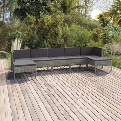 vidaXL - 7-delige - Loungeset - met - kussens - poly - rattan - grijs