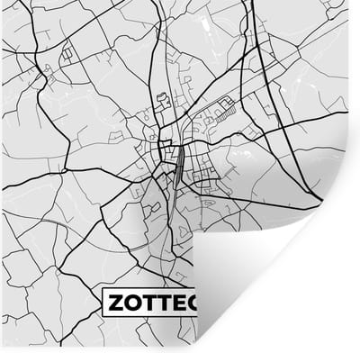 Muurstickers - Sticker Folie - Zwart Wit – België – Plattegrond – Stadskaart – Kaart – Zottegem - 100x100 cm - Plakfolie - Muurstickers Kinderkamer - Zelfklevend Behang XXL - Zelfklevend behangpapier - Stickerfolie
