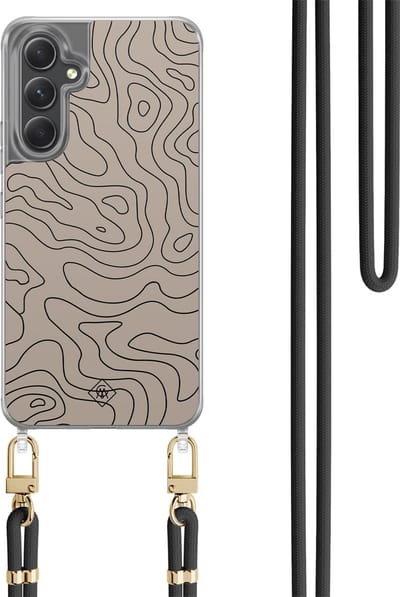 Casimoda® hoesje met koord - Geschikt voor Samsung A34 - Abstract Lines - Afneembaar koord - TPU/polycarbonaat - Bruin/beige
