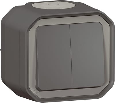 Plexo Dubbele Schakelaar - Waterdicht IP55 - Antraciet Afwerking