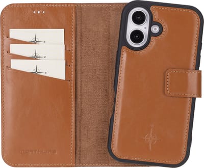 NorthLife Geschikt voor iPhone 16 - Leren Afneembare 2-in-1 bookcase telefoonhoes - Cognac