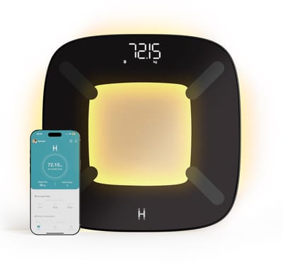 HoMedics Glo 200 Slimme Weegschaal met Led Verlichting - Incl. App - Digitale Personenweegschaal - Lichaamanalyse - 13 biometrische metingen - Tot 180 KG - Bluetooth - Duurzaam design - Motion Verlichting - SCLBBC200 - Zwart