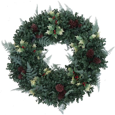Kunstkrans MCW-O98, deurkrans, tafelkrans, decoratie, kunstmatig, Ø 60 cm ~ groen met rode bessen