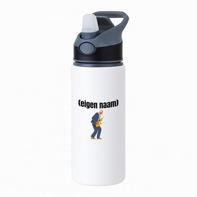 Hacebo® - man met saxofoon met eigen naam waterfles met rietje zwart - Muziek - muziek liefhebbers - iemand die houdt van saxofoons - verjaardag - cadeau - kado - water fles - 650ML