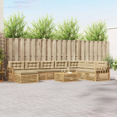vidaXL - Buiten - bank - set - 9 - st - Wit - en - Beige - Massief - Acacia - Hout