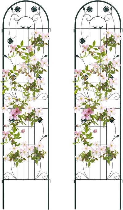 COSTWAY Metalen hekwerk, 2-delige set, decoratief tuinhek, vrijstaande klimhulp, hekwerk voor in de tuin om te steken, klimlatwerk voor klimplanten, bloemen, komkommer (220 x 50 cm, groen)
