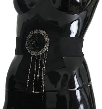 Dolce & Gabbana Vrouwen Zwarte Kristallen Broche Brede WAI SATORIA Riem