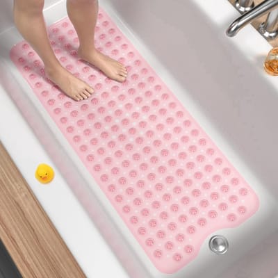 badmat - 100 x 40 cm (Rechthoekig) - PVC - Antislip - anti-schimmel - zacht - machinewasbare - met zuignappen en afvoergaten - Kleur : Roze