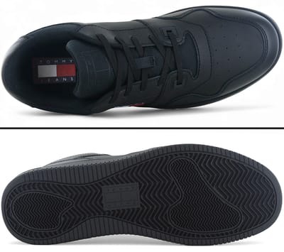Tommy Hilfiger Retro Basket Essential - Herren Sneakers Schuhe Leder Schwarz EM0EM01395-BDS ORIGINAL EU 45 UK 10.5 zwart