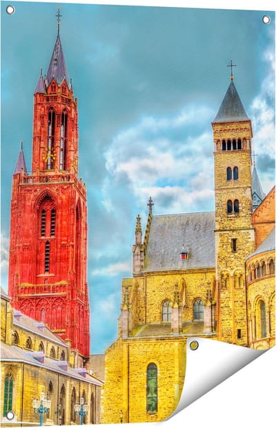 Gards Tuinposter Basiliek van Sint Servaas in Maastricht - 60x80 cm - Tuindoek - Tuindecoratie - Wanddecoratie buiten - Tuinschilderij