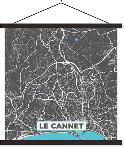 Posterhanger incl. Poster 60x60 cm - Schoolplaat - Frankrijk - Stadskaart - Le Cannet - Frankijk - Plattegrond - Kaart - Textielposter - Zwarte latten - Stadskaart
