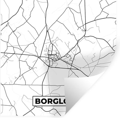 Muurstickers - Sticker Folie - Stadskaart – Zwart Wit - Kaart – Borgloon – België – Plattegrond - 100x100 cm - Plakfolie - Muurstickers Kinderkamer - Zelfklevend Behang XXL - Zelfklevend behangpapier - Stickerfolie