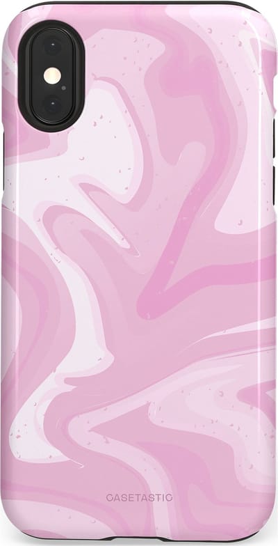 Casetastic hoesje geschikt voor Apple iPhone X / Apple iPhone XS - Dubbellaagse bescherming - Zoet Roze Marmer - Fashion Case - Lichtroze Wit