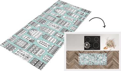 Keukenloper - Loper keuken - Patronen - Huis - Skyline - 120x50 cm - Keukenloper vinyl