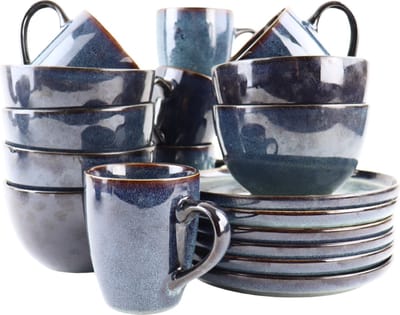 OTIX Serviesset - 6 Persoons - met Bordenset - Soepkommen - 600ml - Koffiekopjes - 350ml - 18 delig - EBONY