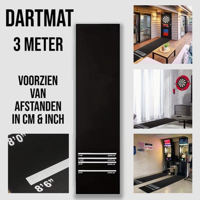 Professionele Dartmat 300x34 cm – EVA Beschermmat met 4 Werpafstanden voor Soft & Steel Tip
