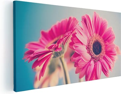 Artaza Canvas Schilderij Bloemen - 40x20 cm - Klein - Wanddecoratie Roze Gerbera - Muurdecoratie Woonkamer - Schilderijen Op Canvas